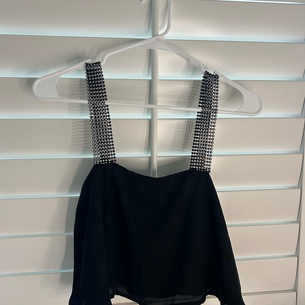 Superdown Black Embellished Crop Tank Top